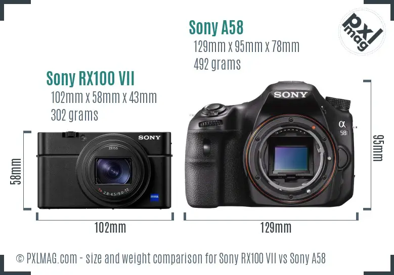 Sony RX100 VII vs Sony A58 size comparison