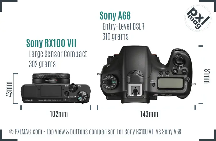 Sony RX100 VII vs Sony A68 top view buttons comparison