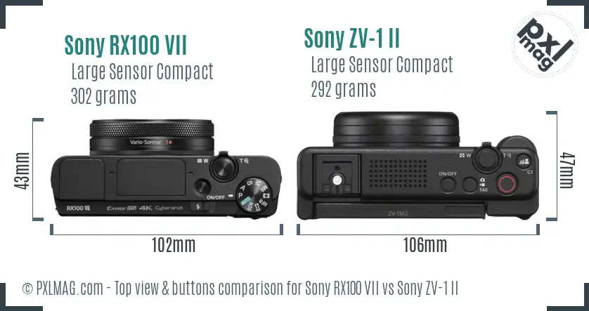 Sony RX100 VII vs Sony ZV-1 II top view buttons comparison