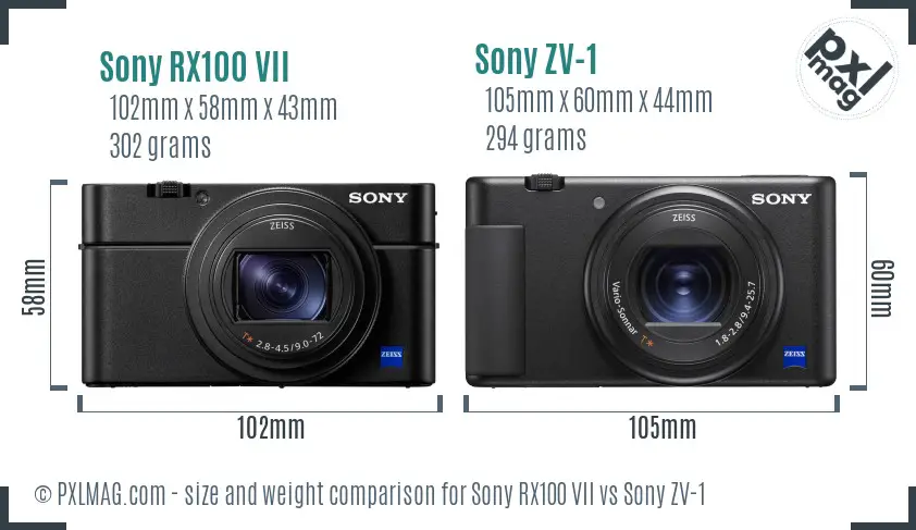 Sony RX100 VII vs Sony ZV-1 size comparison