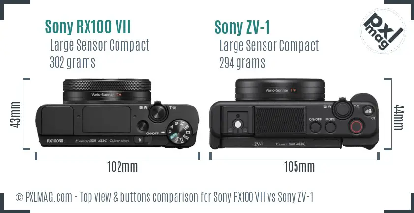 Sony RX100 VII vs Sony ZV-1 top view buttons comparison
