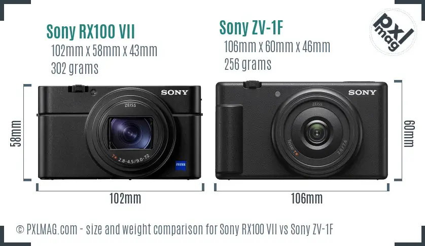 Sony RX100 VII vs Sony ZV-1F size comparison