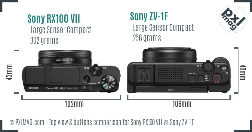 Sony RX100 VII vs Sony ZV-1F top view buttons comparison
