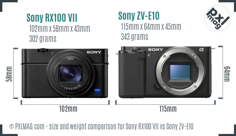 Sony RX100 VII vs Sony ZV-E10 size comparison Sony RX100 VII vs Sony ZV-E10 size comparison