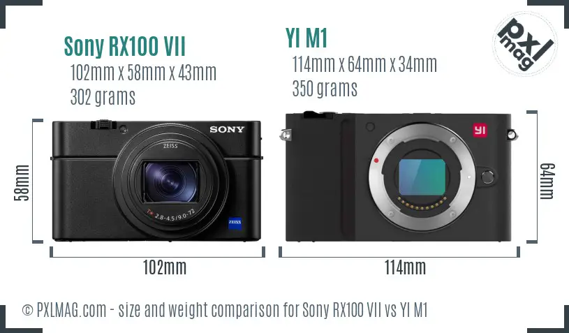 Sony RX100 VII vs YI M1 size comparison