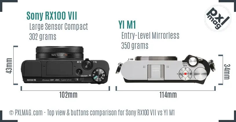 Sony RX100 VII vs YI M1 top view buttons comparison