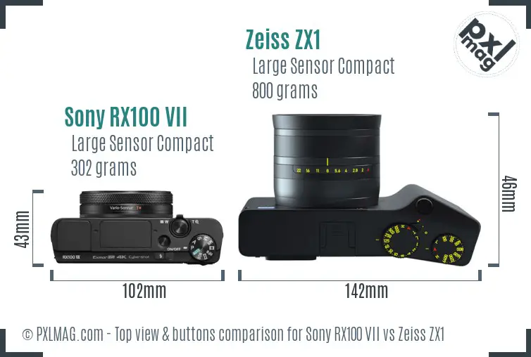 Sony RX100 VII vs Zeiss ZX1 top view buttons comparison
