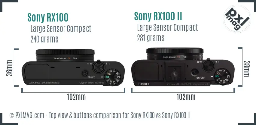 Sony RX100 vs Sony RX100 II top view buttons comparison
