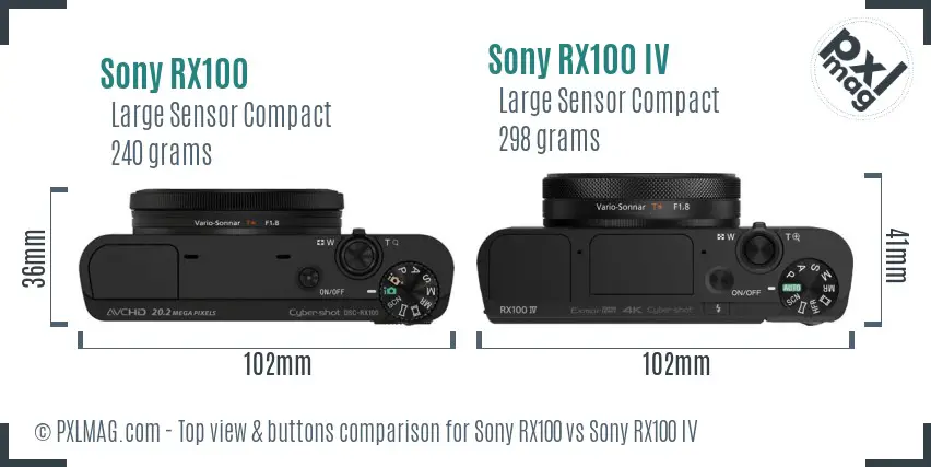 Sony RX100 vs Sony RX100 IV top view buttons comparison