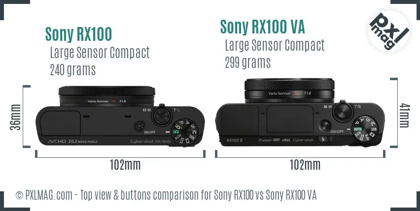 Sony RX100 vs Sony RX100 VA top view buttons comparison