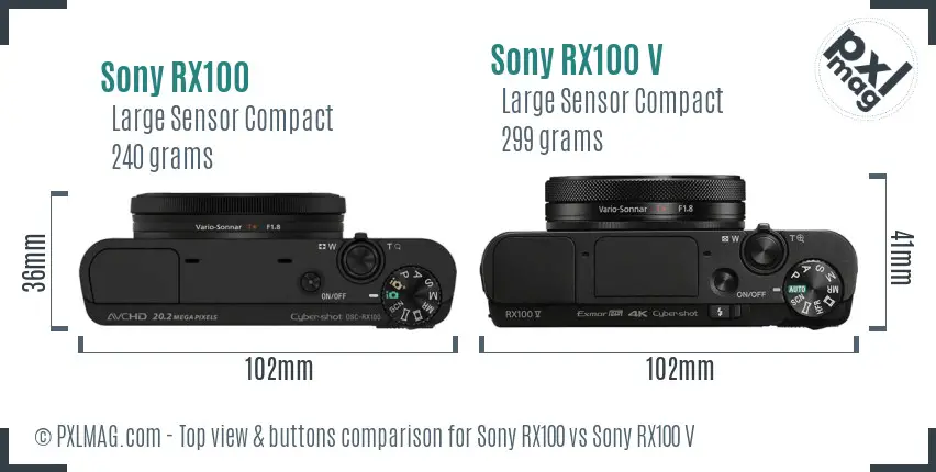 Sony RX100 vs Sony RX100 V top view buttons comparison