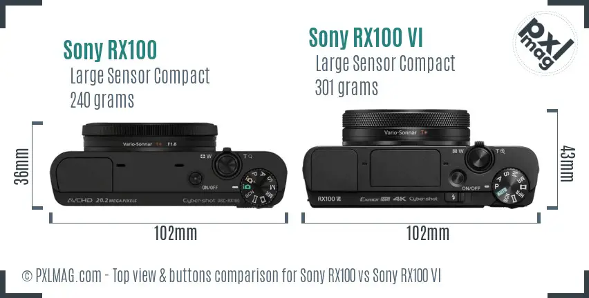 Sony RX100 vs Sony RX100 VI top view buttons comparison