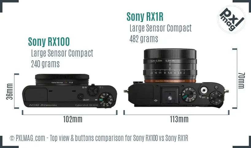 Sony RX100 vs Sony RX1R top view buttons comparison