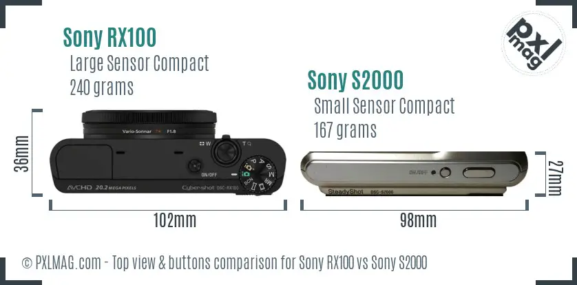 Sony RX100 vs Sony S2000 top view buttons comparison