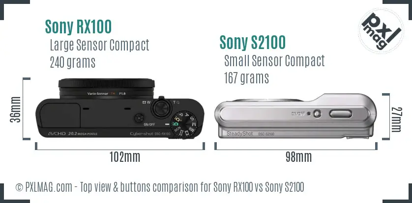 Sony RX100 vs Sony S2100 top view buttons comparison