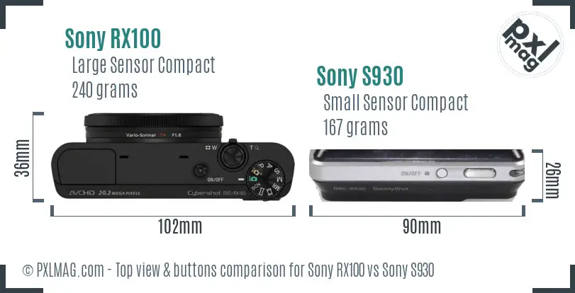 Sony RX100 vs Sony S930 top view buttons comparison