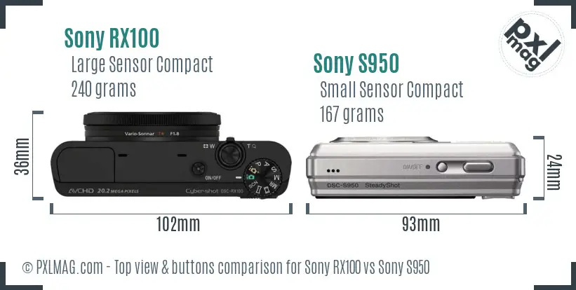 Sony RX100 vs Sony S950 top view buttons comparison