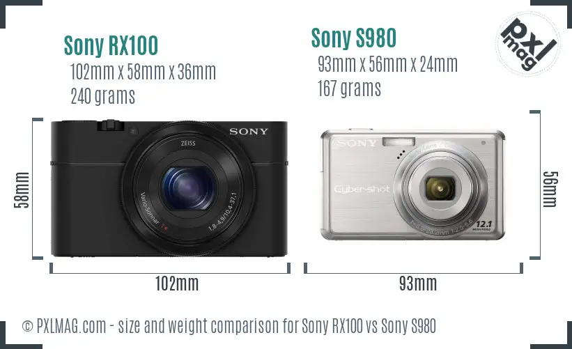 Sony RX100 vs Sony S980 size comparison