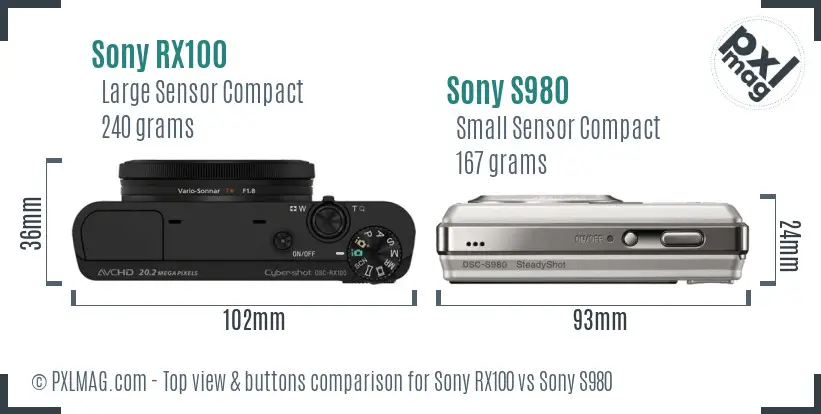 Sony RX100 vs Sony S980 top view buttons comparison