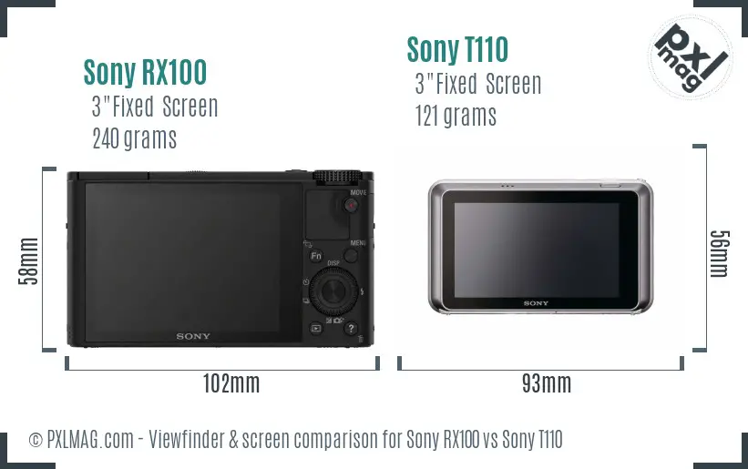 Sony RX100 vs Sony T110 Screen and Viewfinder comparison