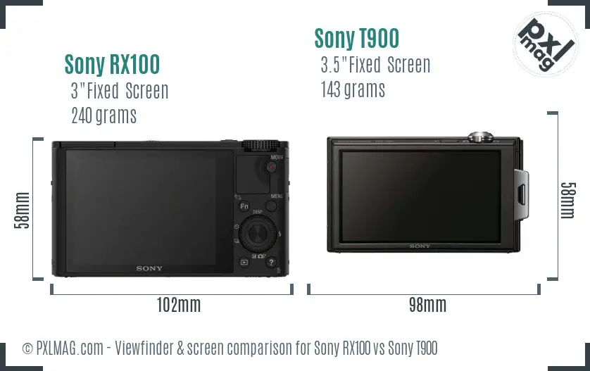 Sony RX100 vs Sony T900 Screen and Viewfinder comparison
