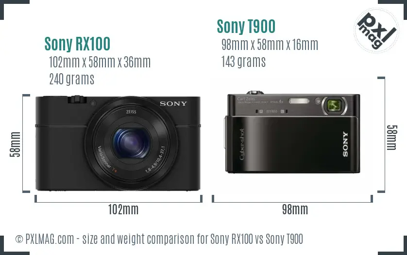 Sony RX100 vs Sony T900 size comparison