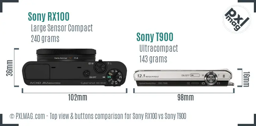 Sony RX100 vs Sony T900 top view buttons comparison