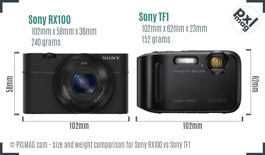 Sony RX100 vs Sony TF1 size comparison