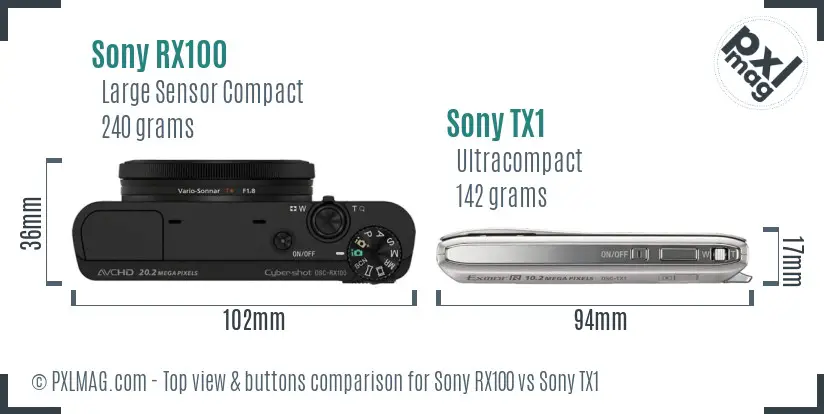 Sony RX100 vs Sony TX1 top view buttons comparison
