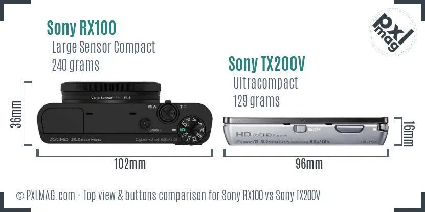 Sony RX100 vs Sony TX200V top view buttons comparison