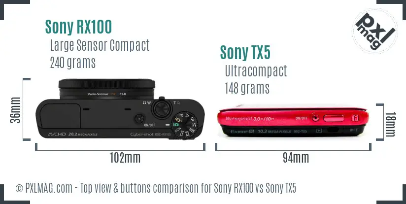 Sony RX100 vs Sony TX5 top view buttons comparison