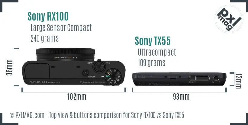 Sony RX100 vs Sony TX55 top view buttons comparison