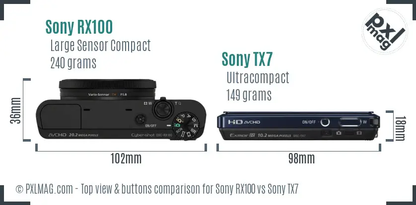 Sony RX100 vs Sony TX7 top view buttons comparison