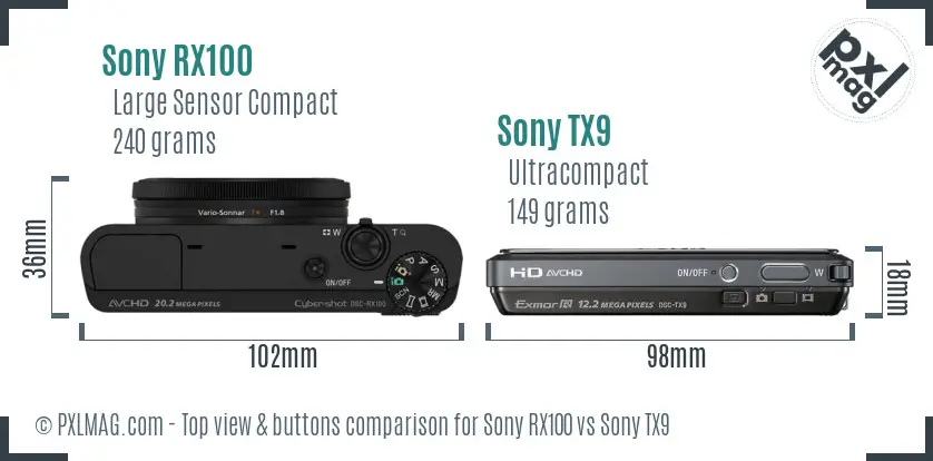 Sony RX100 vs Sony TX9 top view buttons comparison