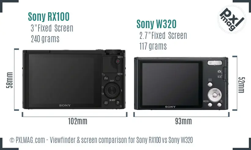 Sony RX100 vs Sony W320 Screen and Viewfinder comparison