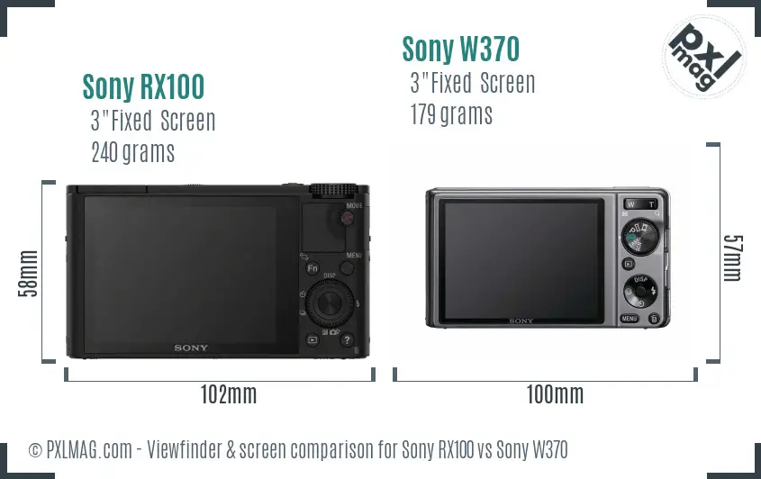 Sony RX100 vs Sony W370 Screen and Viewfinder comparison