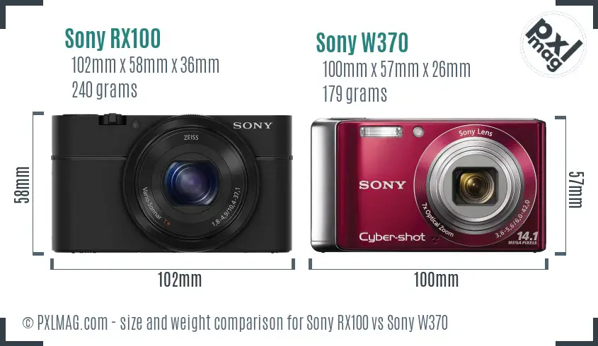 Sony RX100 vs Sony W370 size comparison