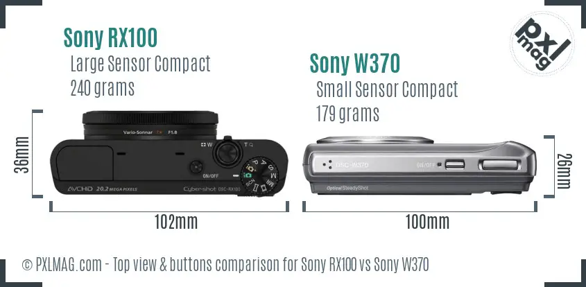 Sony RX100 vs Sony W370 top view buttons comparison