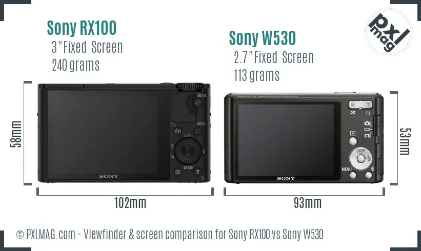 Sony RX100 vs Sony W530 Screen and Viewfinder comparison