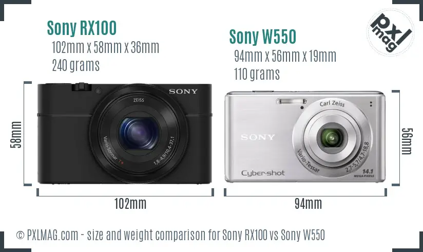 Sony RX100 vs Sony W550 size comparison