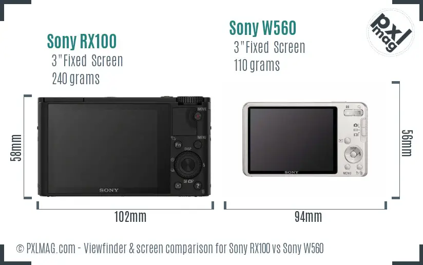 Sony RX100 vs Sony W560 Screen and Viewfinder comparison