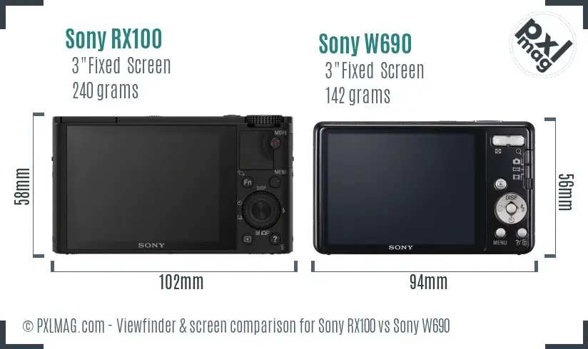 Sony RX100 vs Sony W690 Screen and Viewfinder comparison