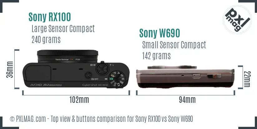 Sony RX100 vs Sony W690 top view buttons comparison
