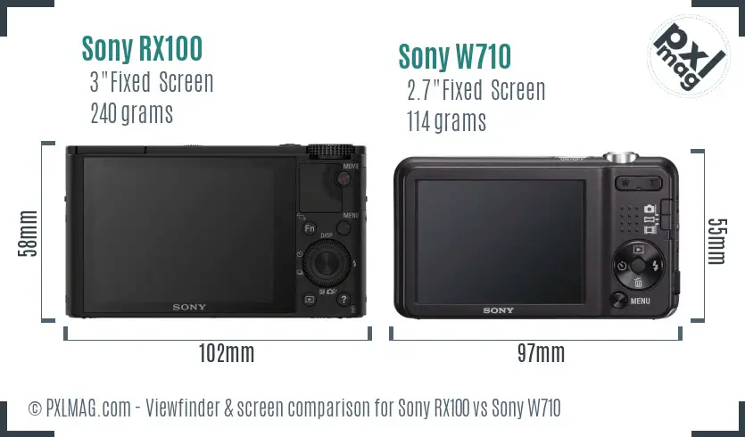 Sony RX100 vs Sony W710 Screen and Viewfinder comparison