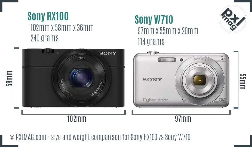 Sony RX100 vs Sony W710 size comparison