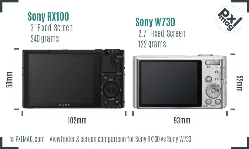 Sony RX100 vs Sony W730 Screen and Viewfinder comparison