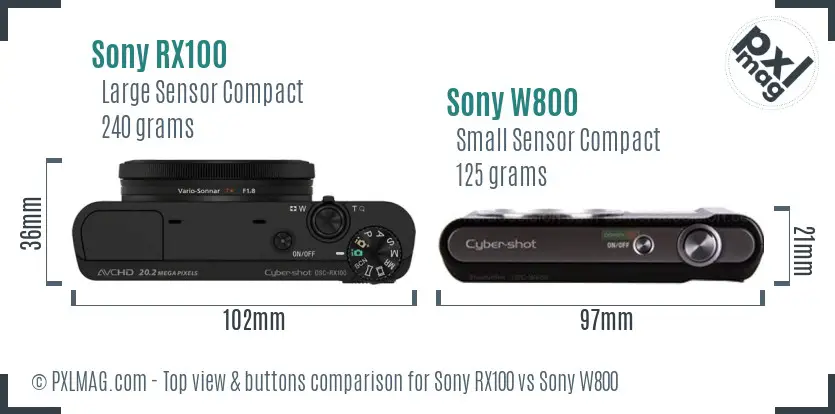 Sony RX100 vs Sony W800 top view buttons comparison