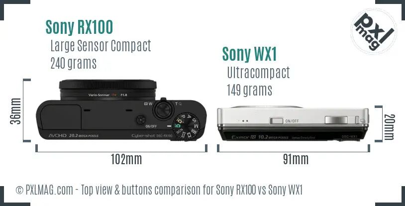 Sony RX100 vs Sony WX1 top view buttons comparison