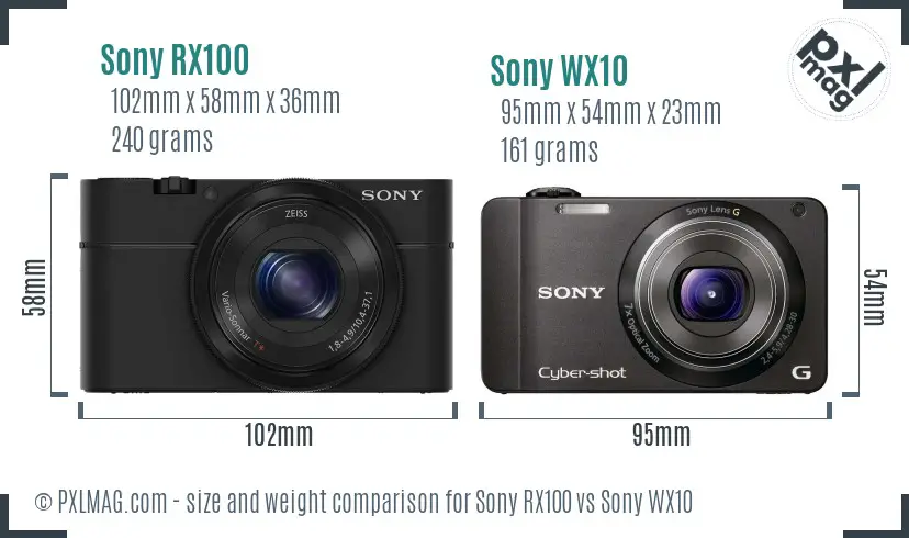 Sony RX100 vs Sony WX10 size comparison