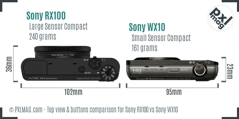 Sony RX100 vs Sony WX10 top view buttons comparison